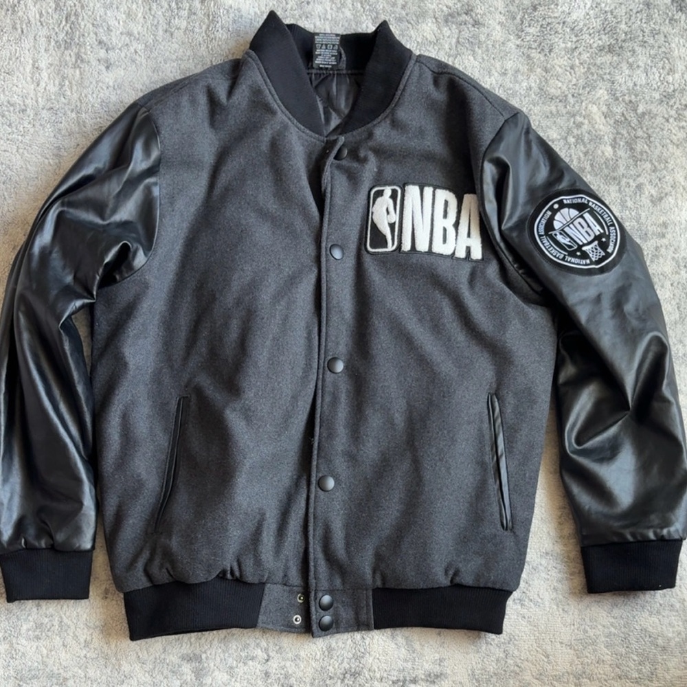 NBA Black and Gray Bomber Jacket with Varsity Style
